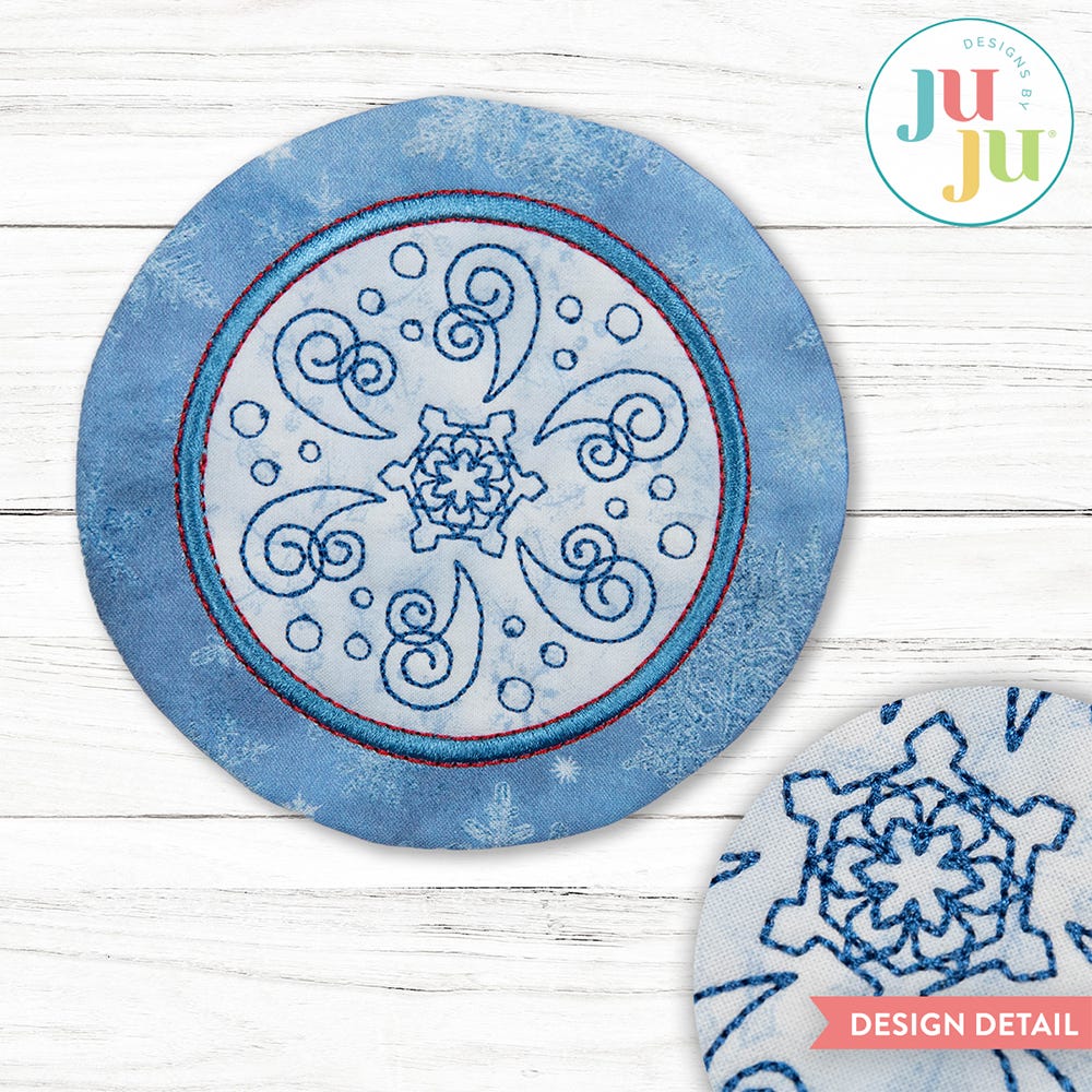 In The Hoop Snowflake Coaster Project | Machine Embroidery Designs by JuJu