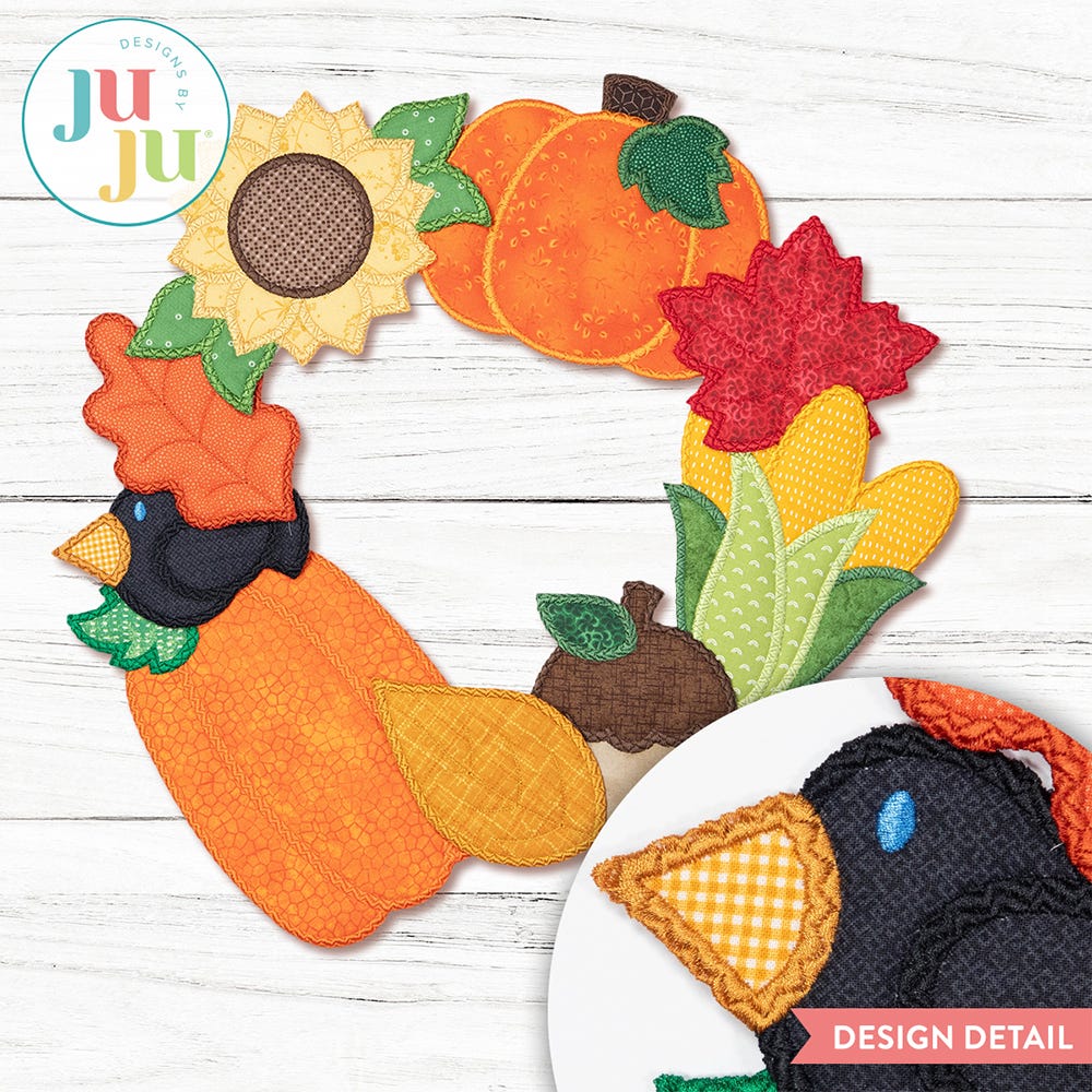 In The Hoop Autumn Wreath Project | Machine Embroidery Designs by JuJu