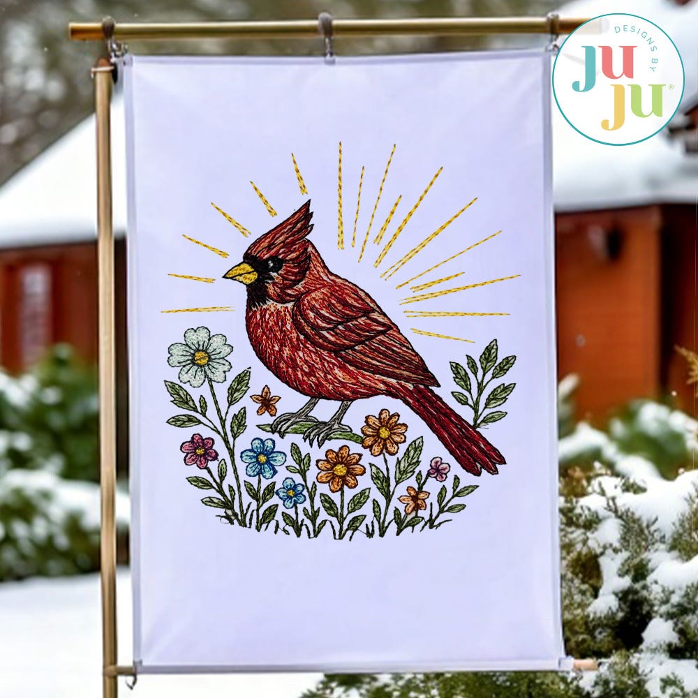 Elegant Cardinal 4 Embroidery Design | Machine Embroidery Designs by JuJu