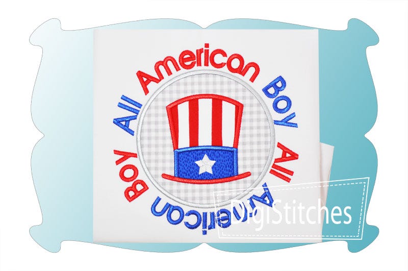 All American Boy Circle Patch Applique | Machine Embroidery Designs by JuJu
