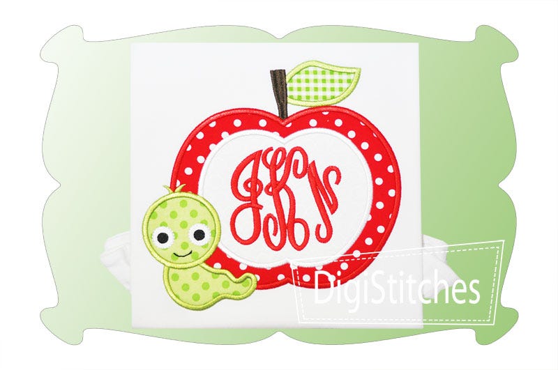 Apple and Worm Monogram Applique | Machine Embroidery Designs by JuJu