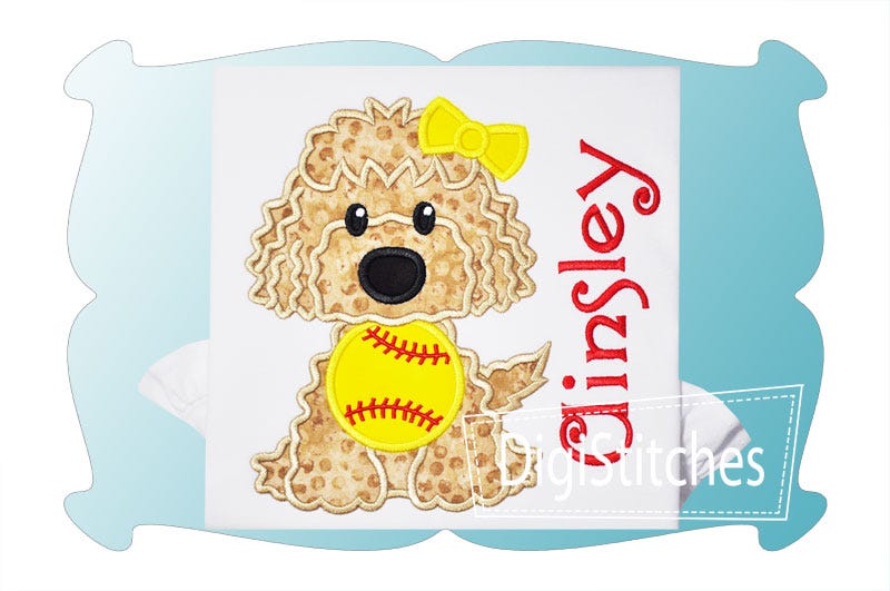 Baseball Dog Girl Applique | Machine Embroidery Designs by JuJu