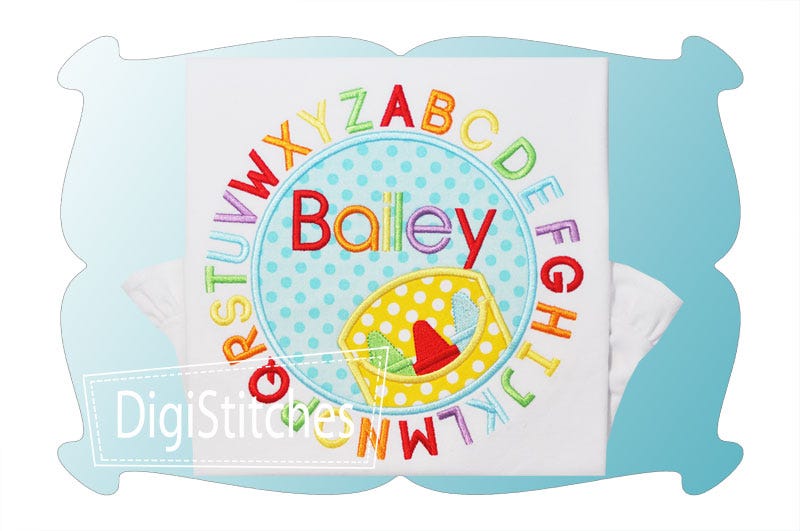 Box of Crayons Alphabet Circle Applique | Machine Embroidery Designs by JuJu