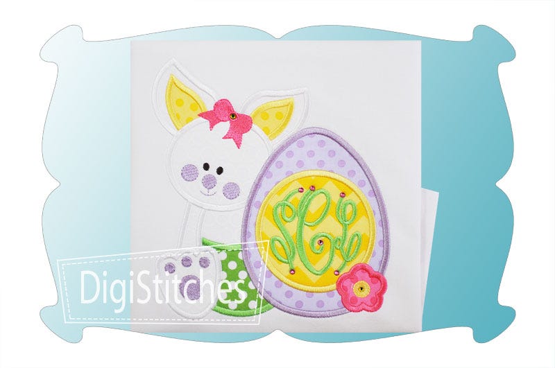 Bunny with Easter Egg Monogram Girl Applique | Machine Embroidery Designs by JuJu