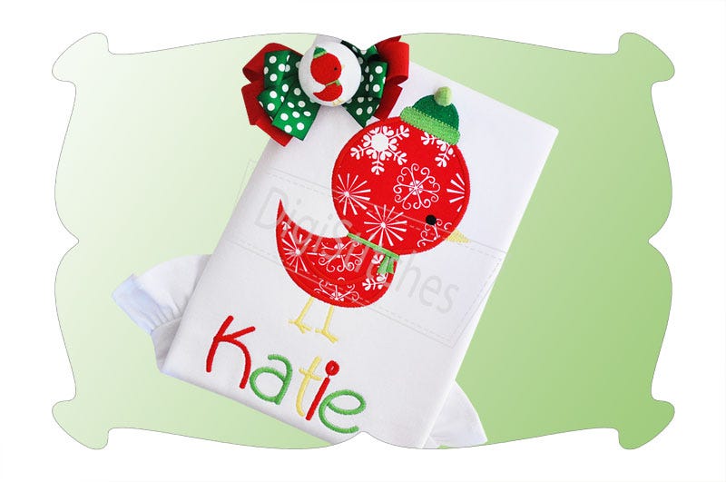 Christmas Bird Applique | Machine Embroidery Designs by JuJu