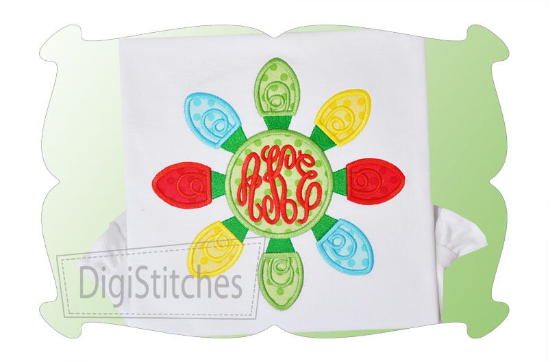 Christmas Lights Monogram Applique | Machine Embroidery Designs by JuJu