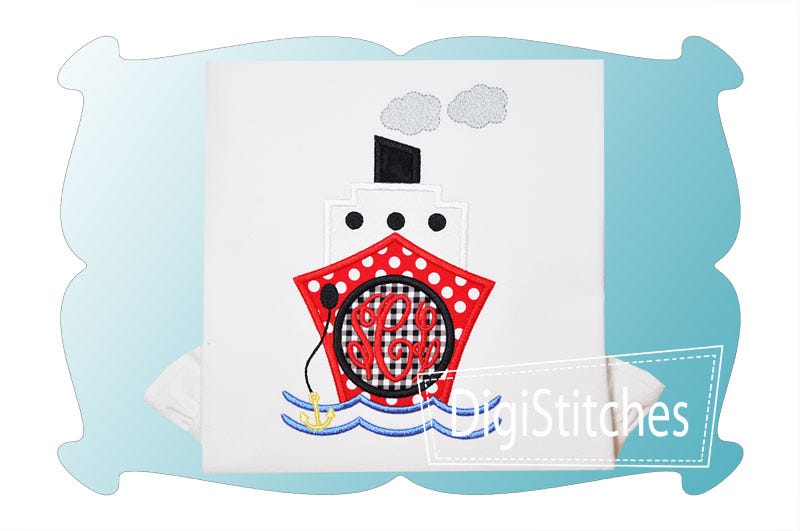 Cruise Ship Monogram Applique | Machine Embroidery Designs by JuJu