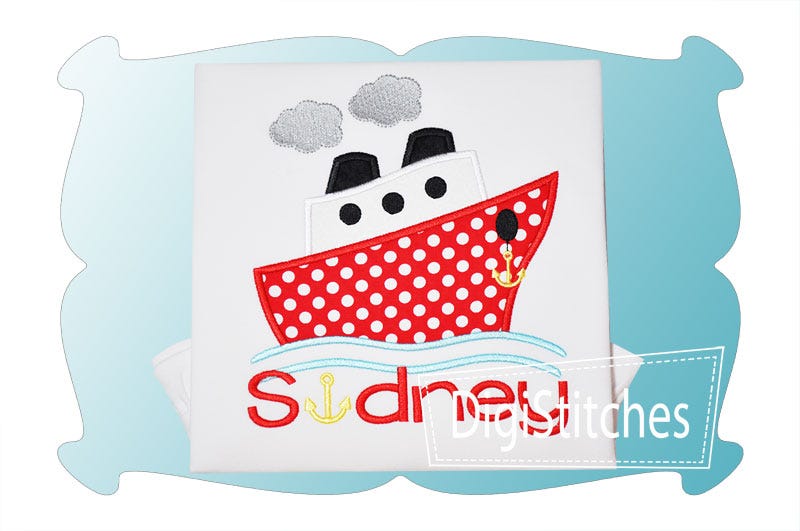 Cruise Ship Applique | Machine Embroidery Designs by JuJu