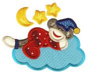 Sleepy bedtime Slumber Sock Monkeys Applique Machine Embroidery Designs by JuJu 
