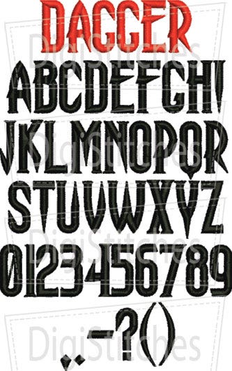 Dagger Embroidery Font | Machine Embroidery Designs by JuJu