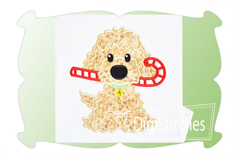 Dog With Candy Cane Boy Applique | Machine Embroidery Designs by JuJu