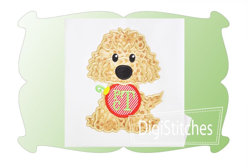 Dog With Christmas Ornament Boy Applique | Machine Embroidery Designs by JuJu