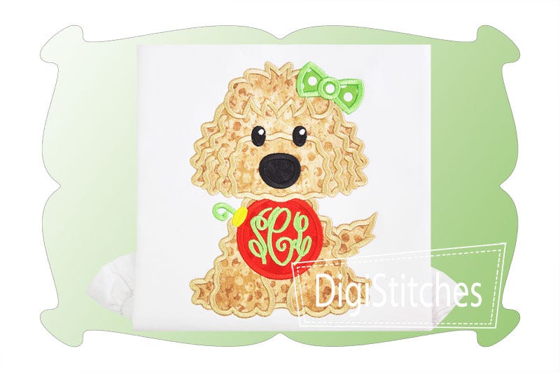 Dog With Christmas Ornament Girl Applique | Machine Embroidery Designs by JuJu