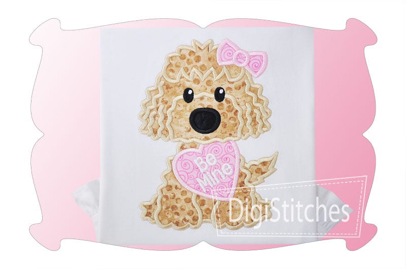 Dog With Valentine Girl Applique | Machine Embroidery Designs by JuJu
