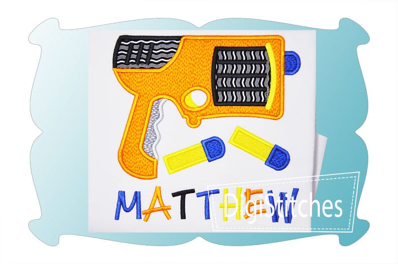 Foam Dart Gun Applique | Machine Embroidery Designs by JuJu