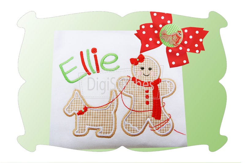 Gingerbread and Dog Applique | Machine Embroidery Designs by JuJu