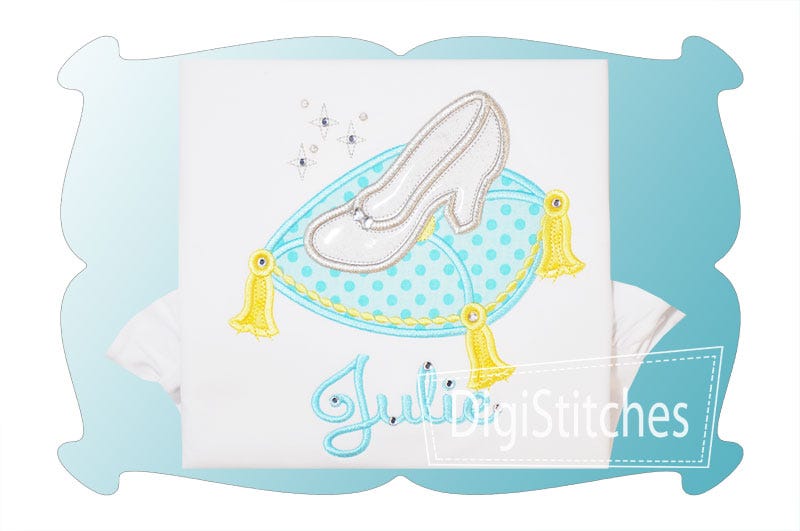 Glass Slipper On Pillow Applique | Machine Embroidery Designs by JuJu