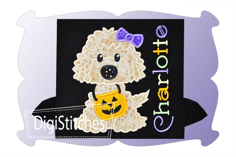 Halloween Dog Girl Applique | Machine Embroidery Designs by JuJu