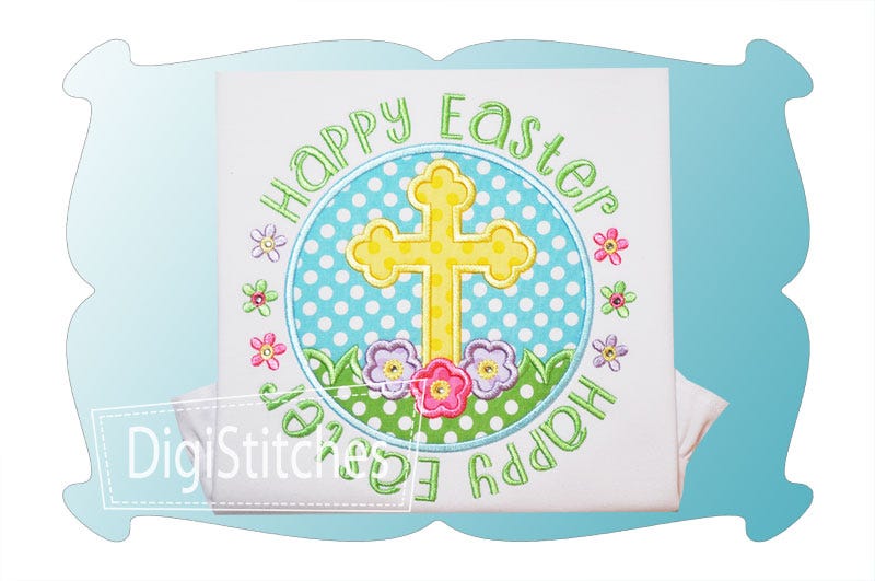 Happy Easter Circle Patch Applique | Machine Embroidery Designs by JuJu