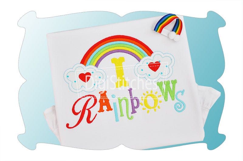 I Love Rainbows Applique | Machine Embroidery Designs by JuJu