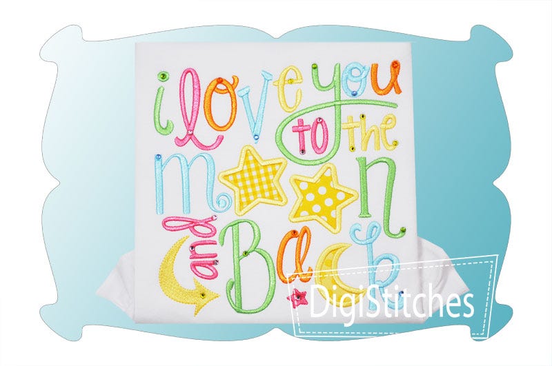 I Love You To The Moon And Back Girl Applique | Machine Embroidery Designs by JuJu
