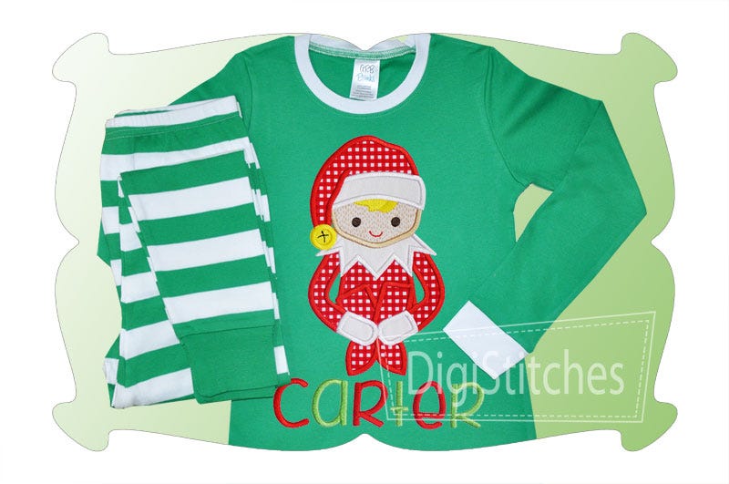 Knee Hugging Elf Boy Applique | Machine Embroidery Designs by JuJu