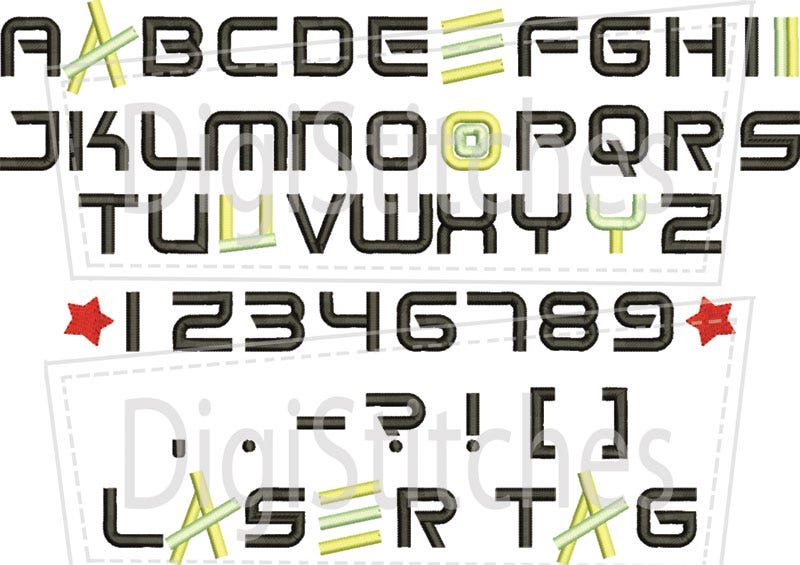 Laser Tag Embroidery Font | Machine Embroidery Designs by JuJu
