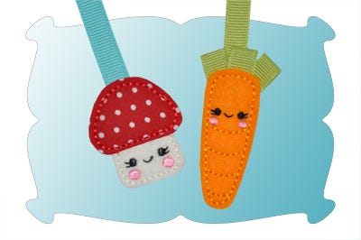 Mushroom and Carrot Zipper Pulls In The Hoop | Machine Embroidery Designs by JuJu