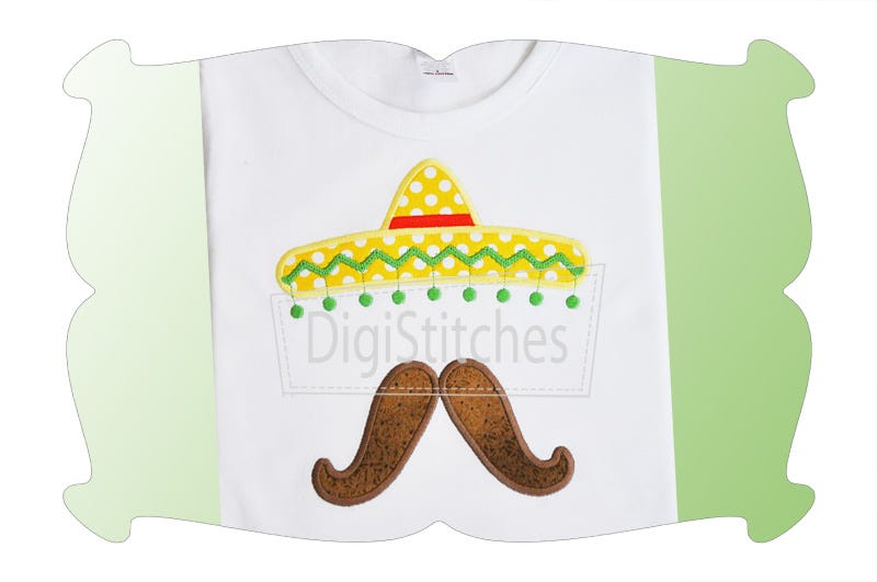 Mustache and Sombrero Applique | Machine Embroidery Designs by JuJu