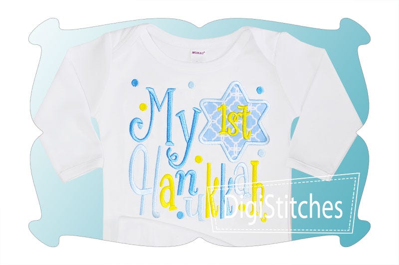 My First Hanukkah Girl Applique | Machine Embroidery Designs by JuJu