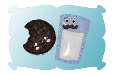 Oreo and Mr Milk Mustache Zipper Pulls In The Hoop | Machine Embroidery Designs by JuJu
