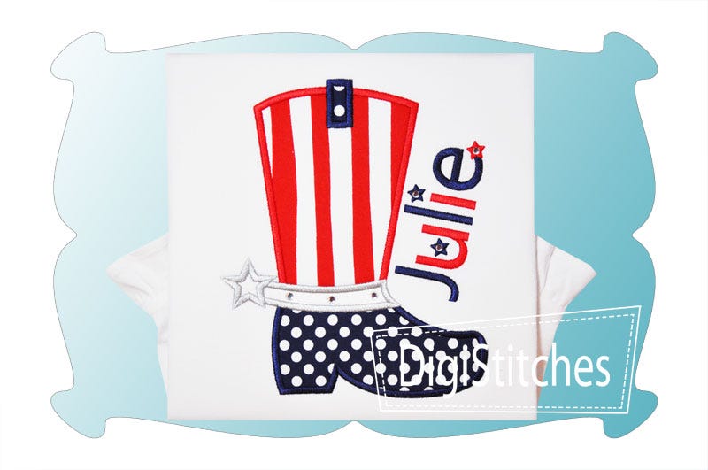 Patriotic Cowboy Boot Applique | Machine Embroidery Designs by JuJu