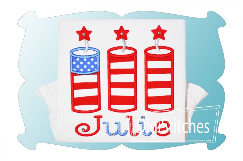 Patriotic Firecracker Trio Applique | Machine Embroidery Designs by JuJu