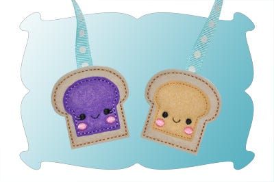 Peanut Butter and Jelly Zipper Pulls In The Hoop | Machine Embroidery Designs by JuJu