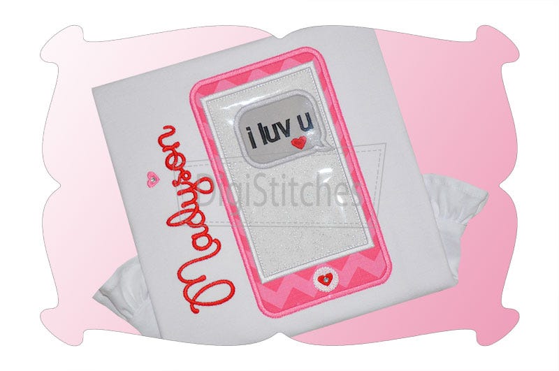 Phone I love You Applique | Machine Embroidery Designs by JuJu