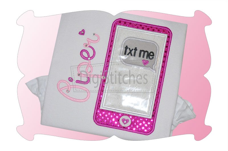 Phone Text Me Applique | Machine Embroidery Designs by JuJu