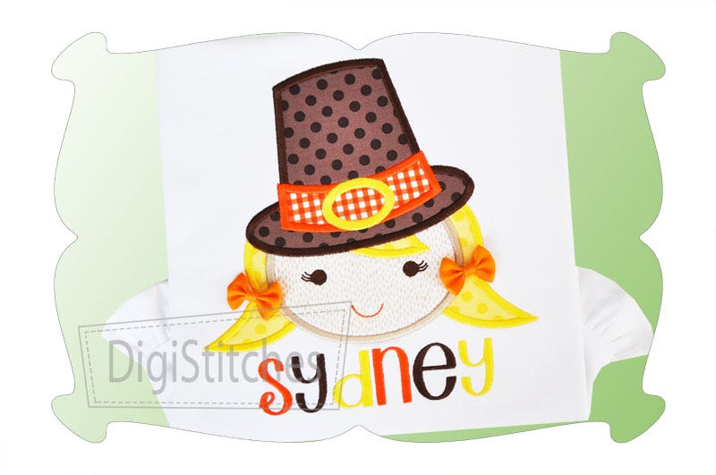 Pilgrim Girl Applique | Machine Embroidery Designs by JuJu