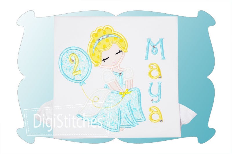 Pretty Princess 3 Birthday Applique | Machine Embroidery Designs by JuJu