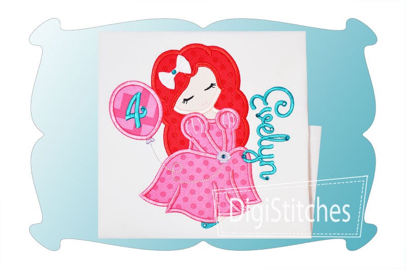 Pretty Princess 7 Birthday Applique | Machine Embroidery Designs by JuJu