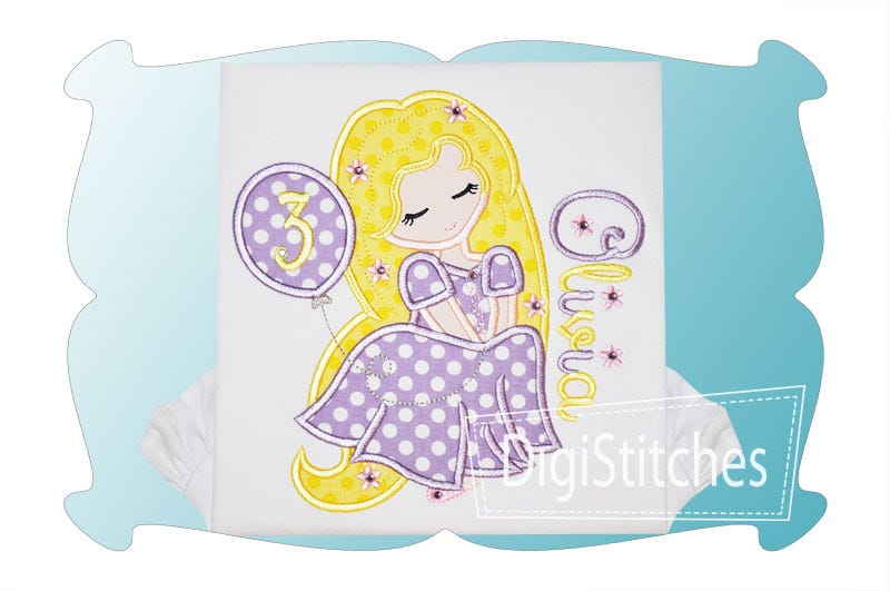 Pretty Princess 8 Birthday Applique | Machine Embroidery Designs by JuJu