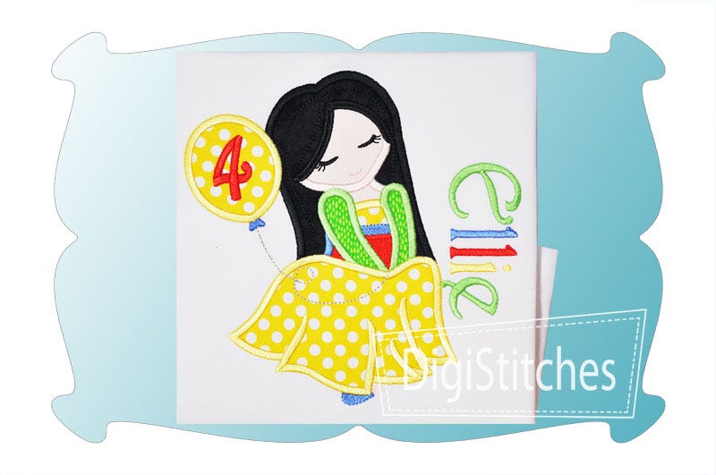 Pretty Princess 9 Birthday Applique | Machine Embroidery Designs by JuJu