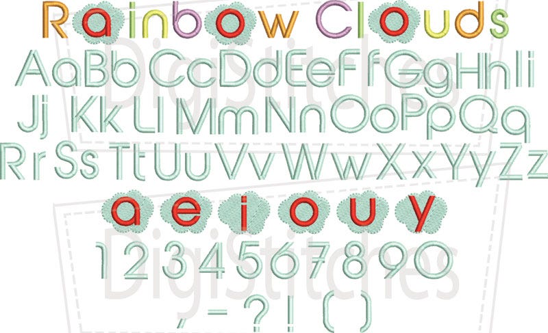 Rainbow Clouds Embroidery Font | Machine Embroidery Designs by JuJu