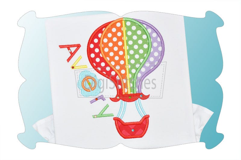 Rainbow Hot Air Balloon Applique | Machine Embroidery Designs by JuJu