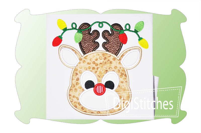 Reindeer With Christmas Lights Boy Applique | Machine Embroidery Designs by JuJu