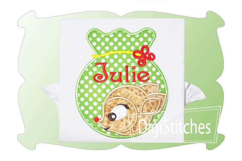 Rudolph Santa Sack Girl Applique | Machine Embroidery Designs by JuJu