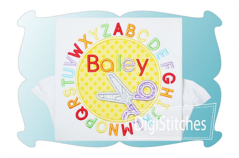 Scissors Alphabet Circle Applique | Machine Embroidery Designs by JuJu