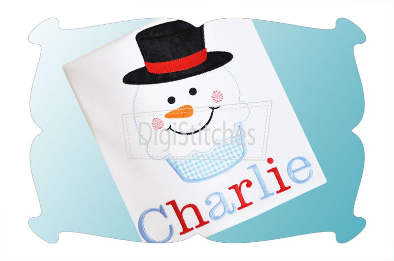 Snowman Cupcake Applique | Machine Embroidery Designs by JuJu