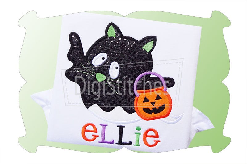 Trick or Treat Kitty Ghost Applique | Machine Embroidery Designs by JuJu