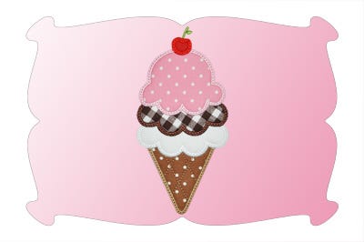 Triple Scoop Ice Cream Cone Applique | Machine Embroidery Designs by JuJu