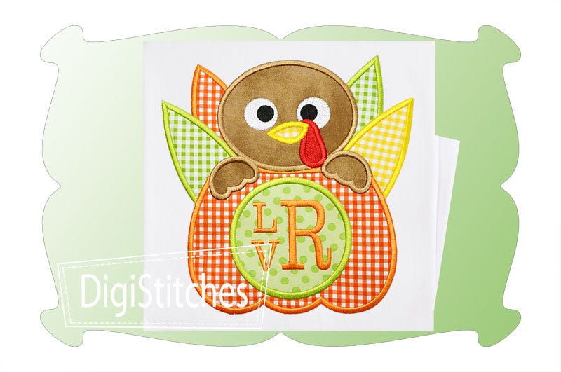 Turkey Pumpkin Monogram Boy Applique | Machine Embroidery Designs by JuJu